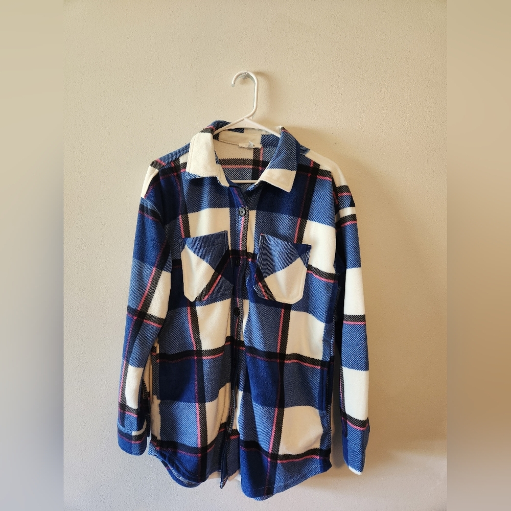 Maurices Blue, White & Pink Plaid Fleece Jacket